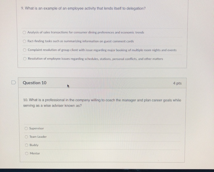 9. What is an example of an employee activity
