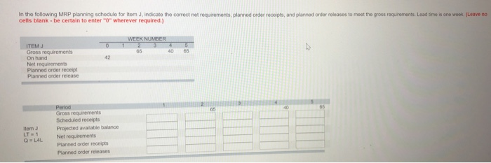 In the following MRP planning schedule for Item