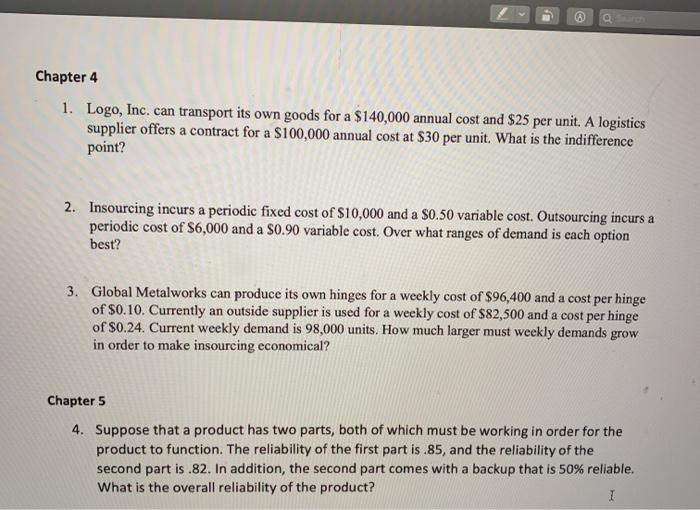 Chapter 4 1. Logo, Inc. can transport its own