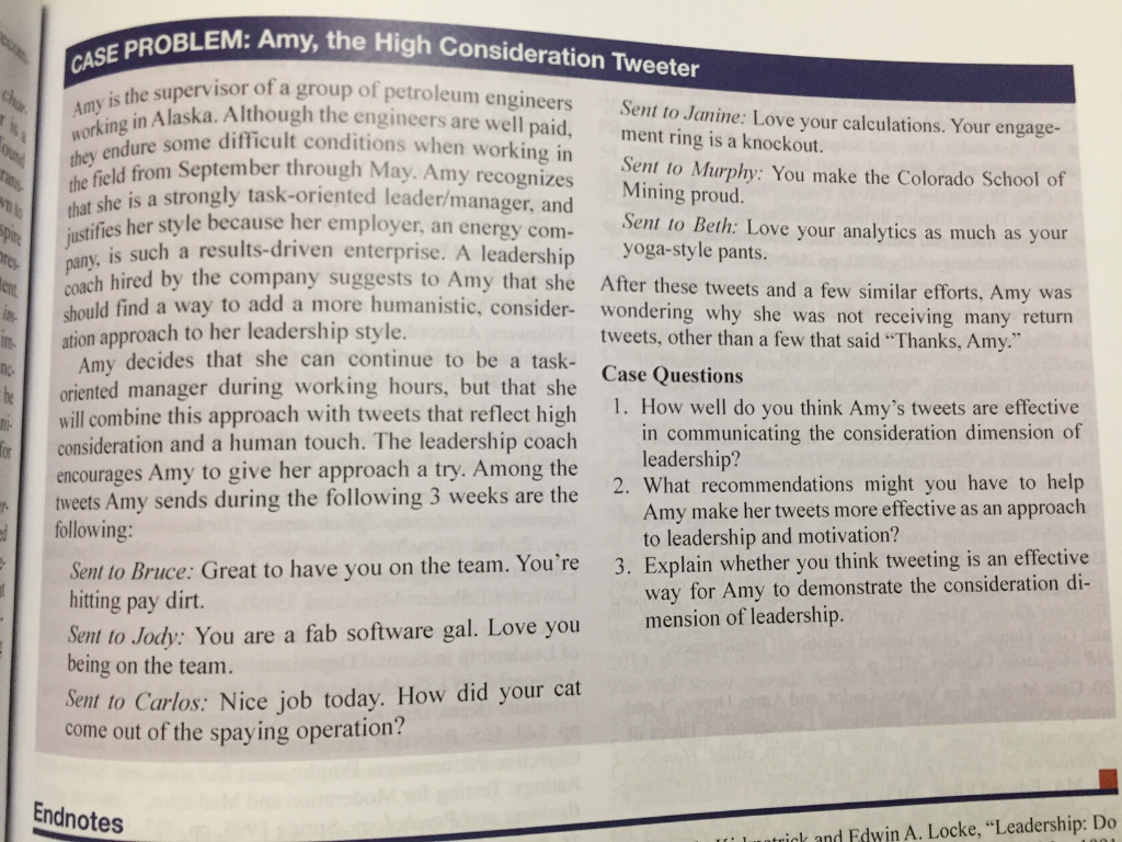 Case Problem- Amy, the High Consideration Tweeter