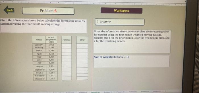 Back Problem 6 Workspace Given the information