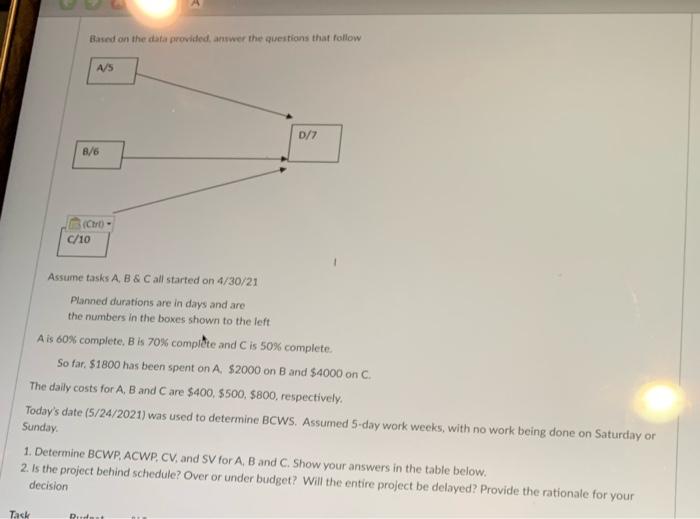 show in excel Based on the data provided answer