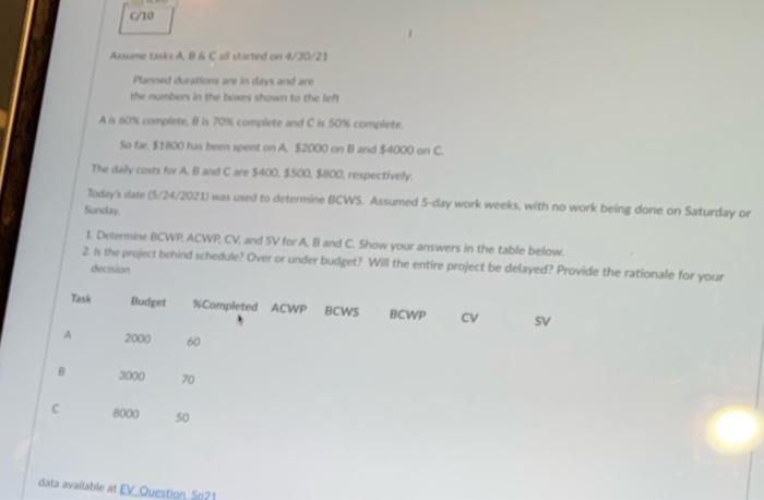 show in excel Based on the data provided answer