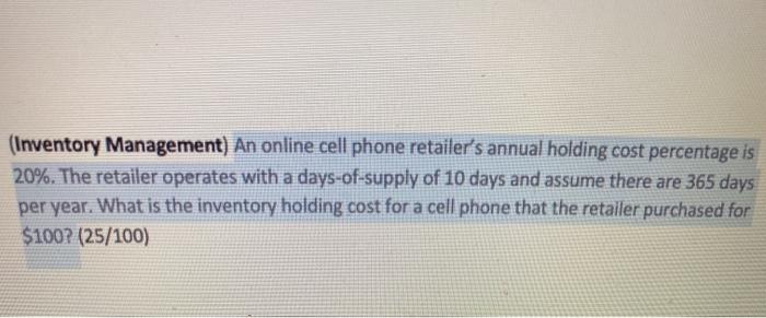 (Inventory Management) An online cell phone
