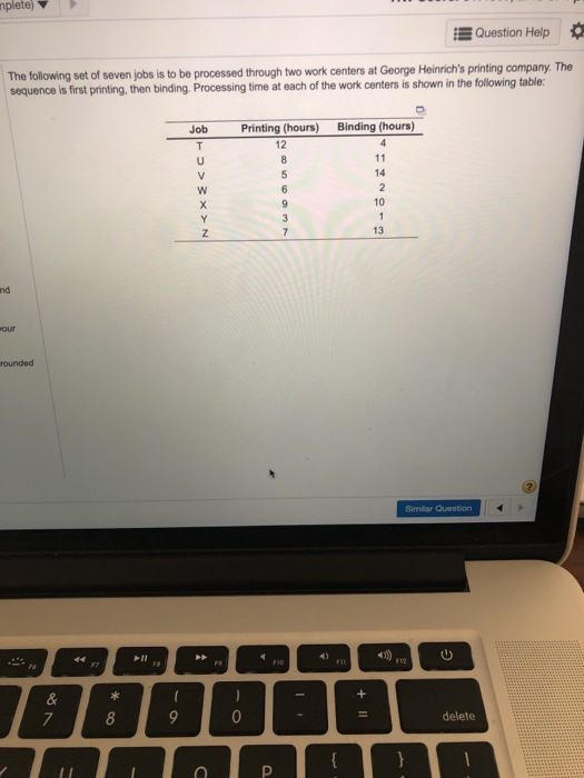 nplete) Question Help o The following set of