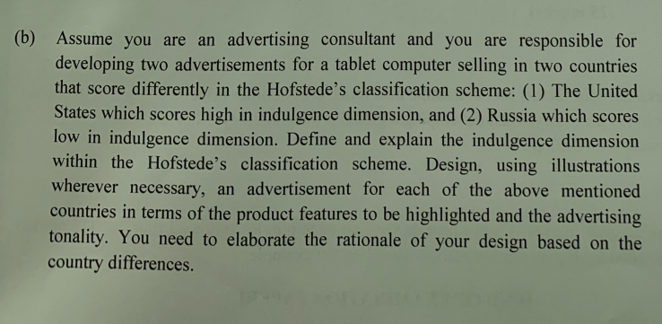 (b) Assume you are an advertising consultant and