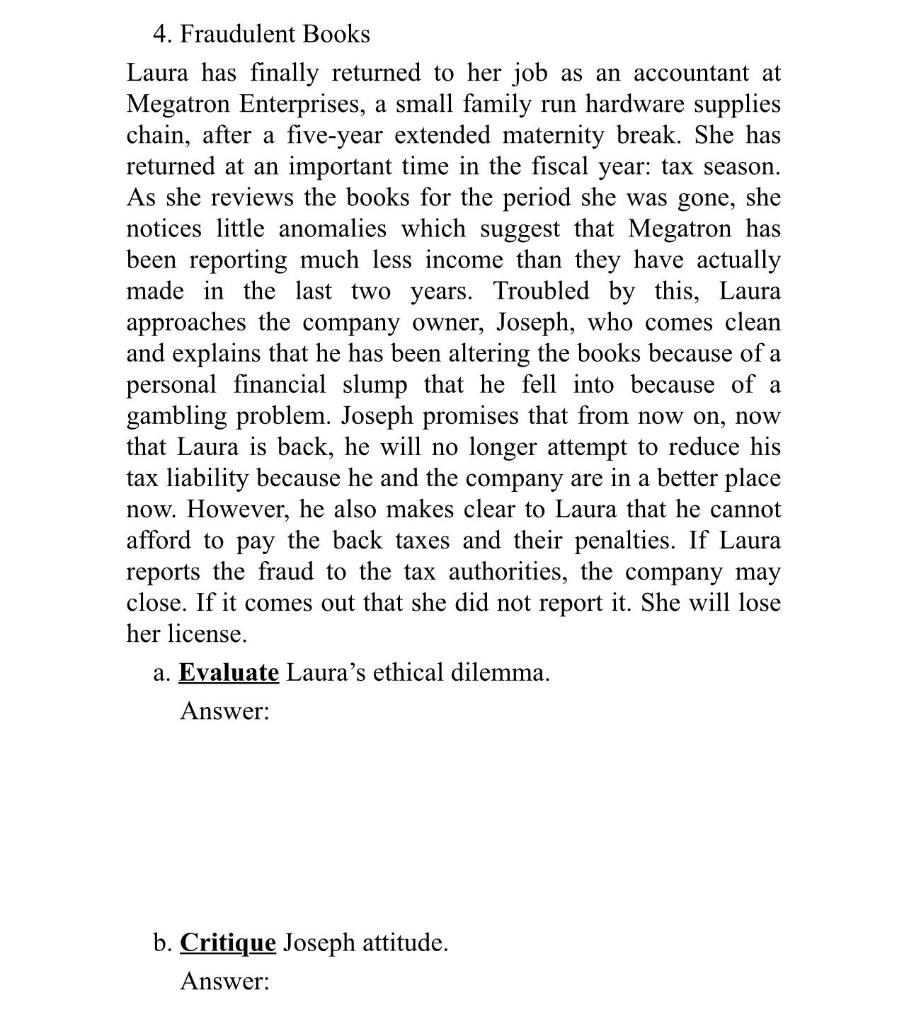 4. Fraudulent Books Laura has finally returned to