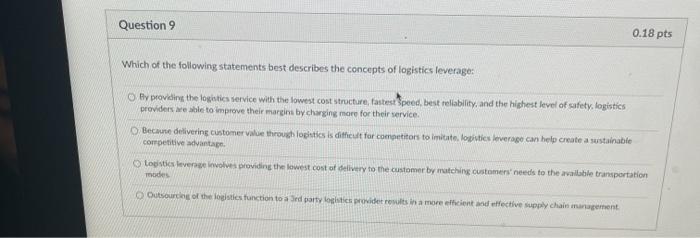 Question 9 0.18 pts Which of the following