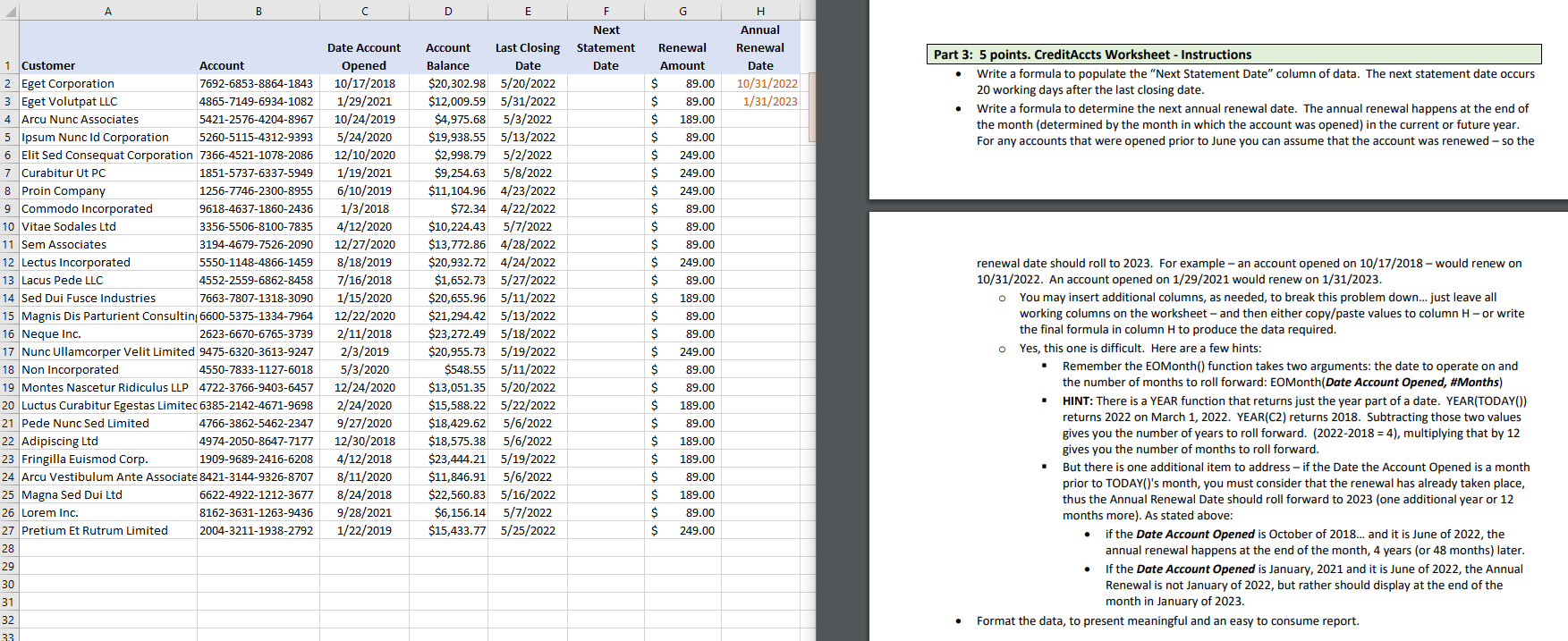 A B D E 1 Customer 2 Eget Corporation 3 Eget