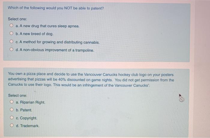 Which of the following would you NOT be able to