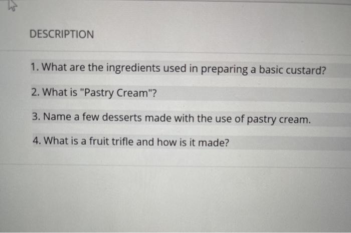 DESCRIPTION 1. What are the ingredients used in