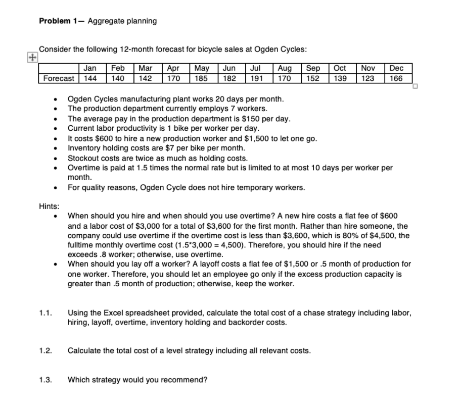Problem 1- Aggregate planning If you can show the