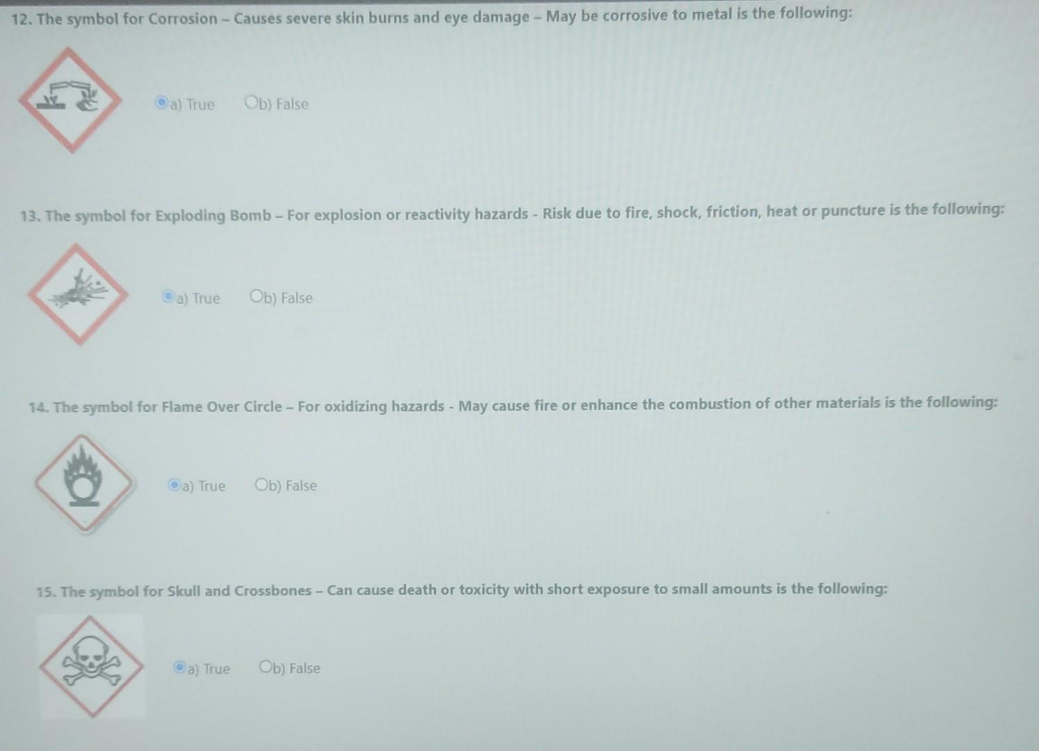 12. The symbol for Corrosion - Causes severe skin
