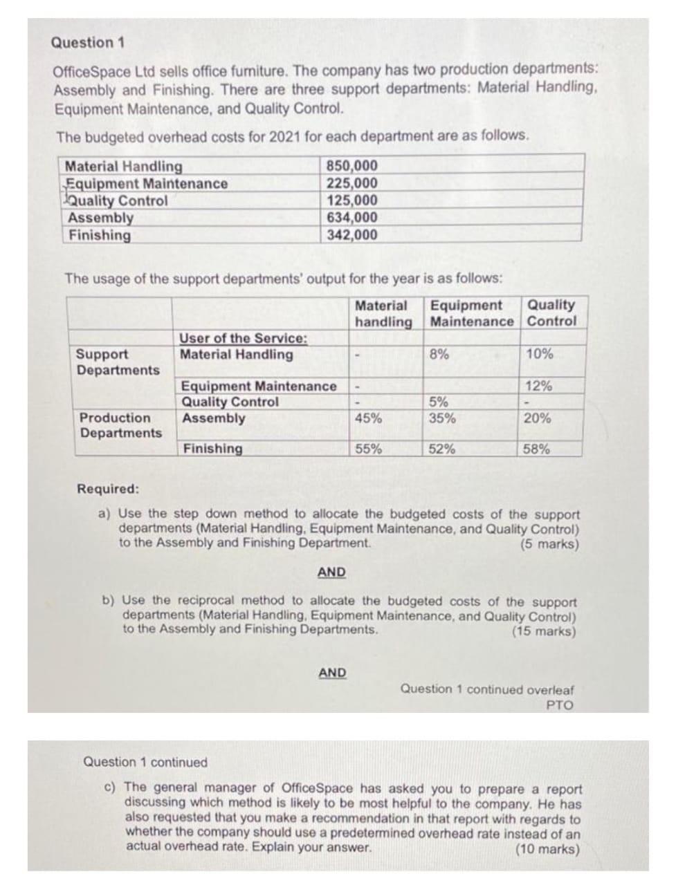 V Question 1 Office Space Ltd sells office