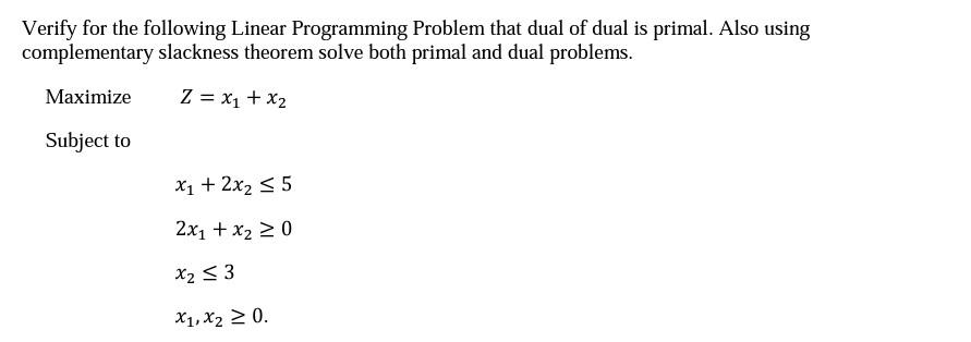 Verify for the following Linear Programming