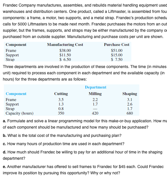 Frandec Company manufactures, assembles, and