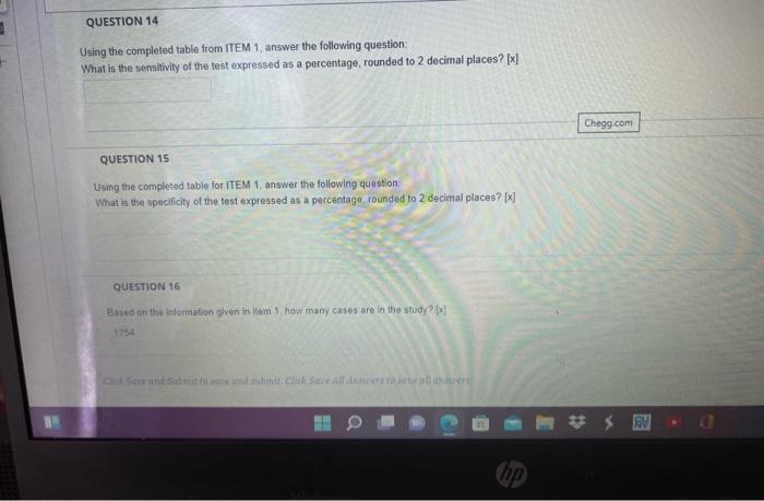 QUESTION 14 Using the completed table from ITEM 1