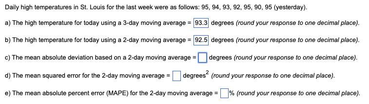 Daily high temperatures in St. Louis for the last