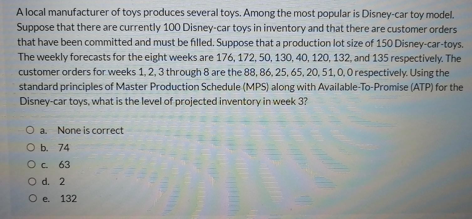 A local manufacturer of toys produces several