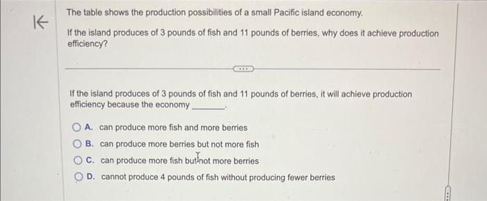 The table shows the production possibilities of a