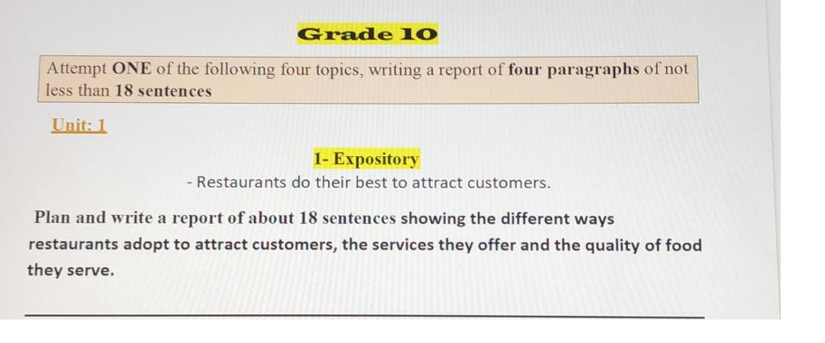 Grade 10 Attempt ONE of the following four
