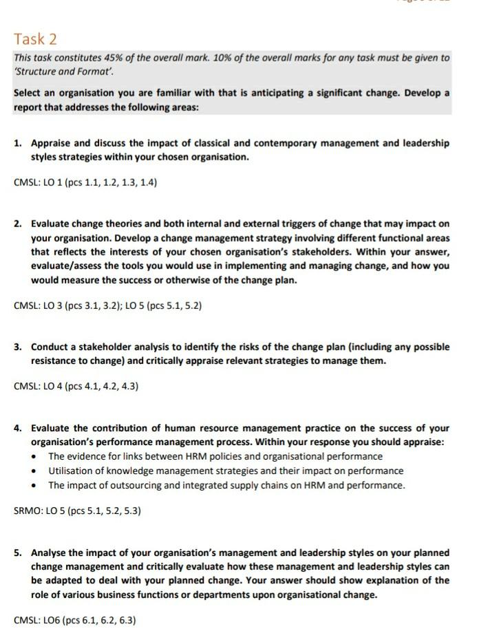 Task 2 This task constitutes 45% of the overall