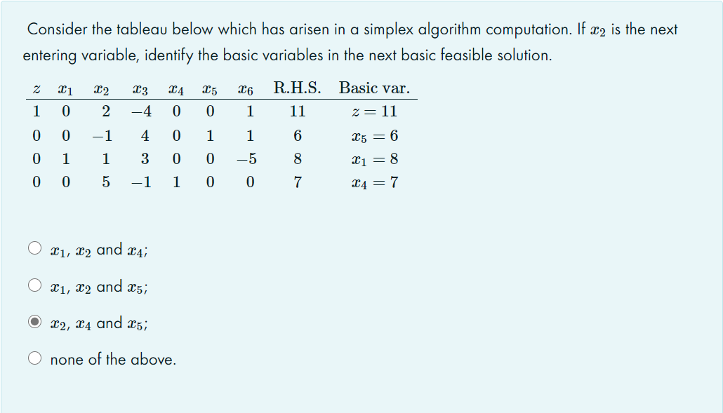 Consider the tableau below which has arisen in a