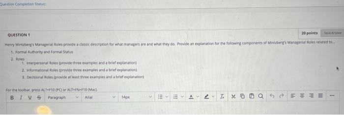 Question Completion Satu QUESTION 1 20 points