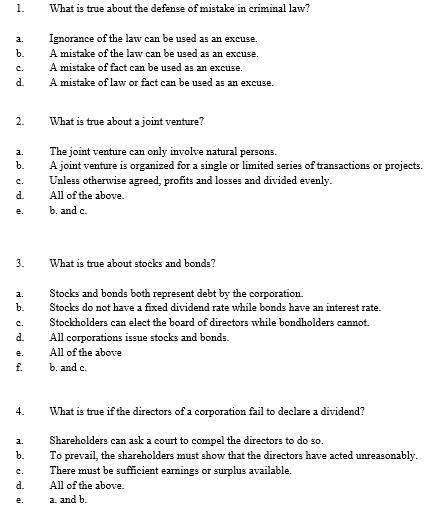 1. What is true about the defense of mistake in
