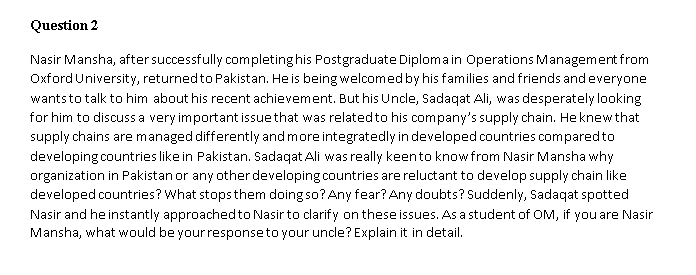 Question 2 Nasir Mansha, after successfully