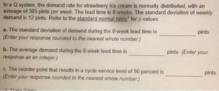 In a Q system, the demand rate for strawberry ice
