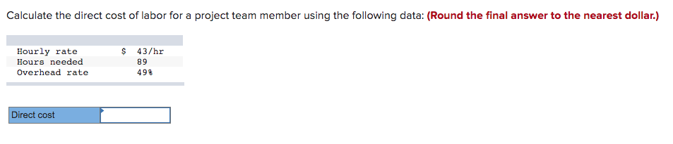 Calculate the direct cost of labor for a project