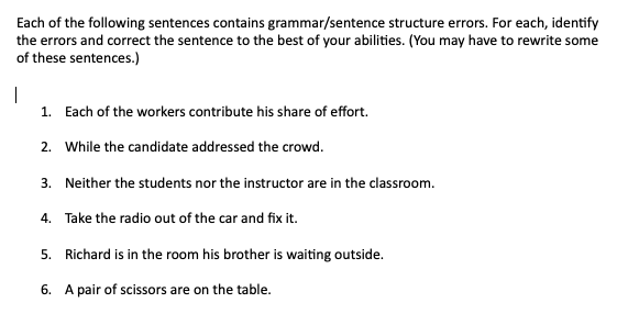 Each of the following sentences contains