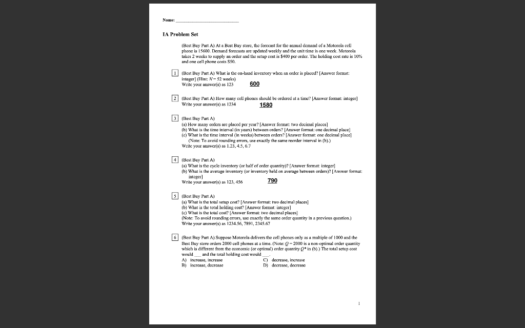 QUESTION'S 3, 5 & 6 Name: IA Problem Set (Boit