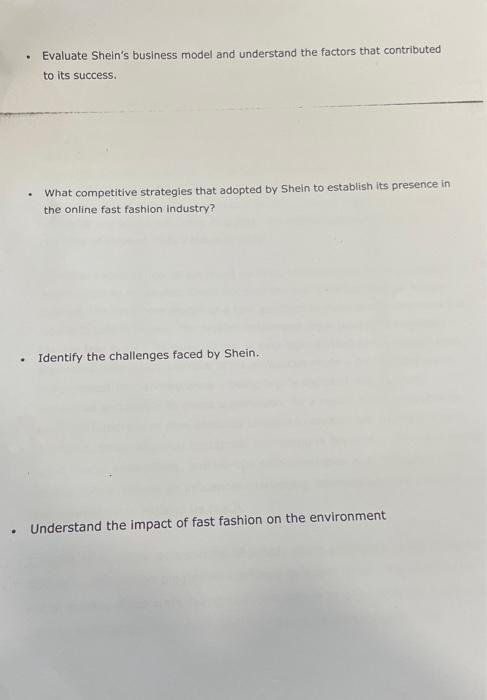 Shein Fast Fashion This case discusses how