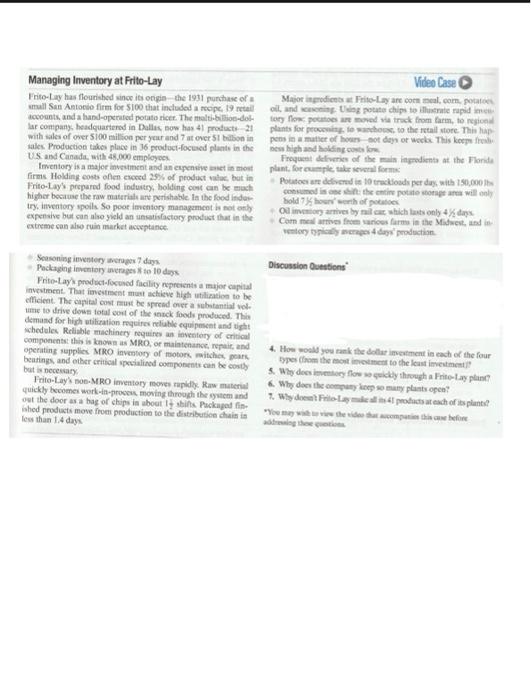 Managing Inventory at Filto-Lay 3ales. Prodoction