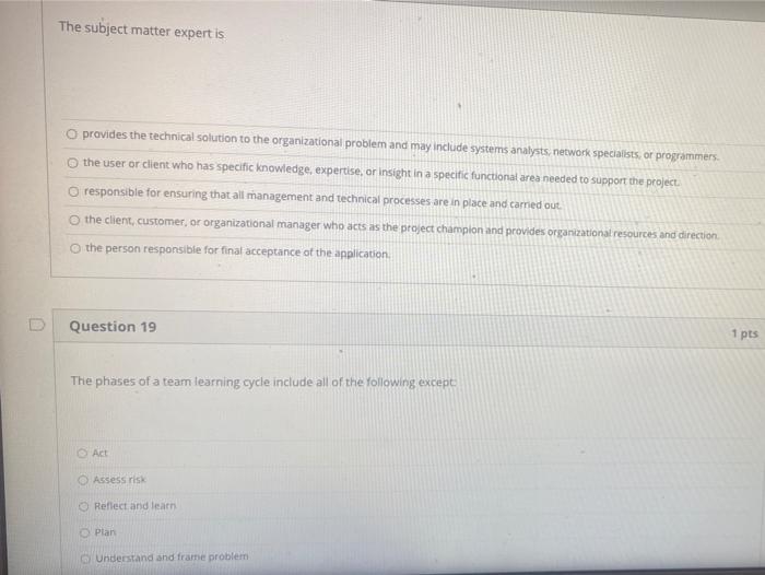 The subject matter expert is O provides the