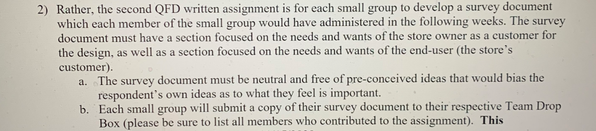 2) Rather, the second QFD written assignment is
