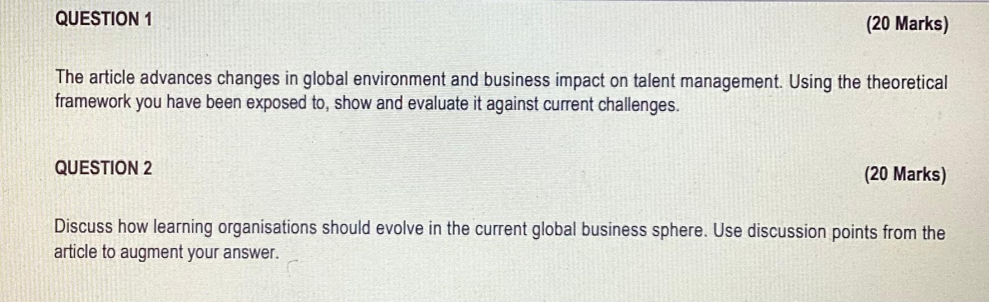 human resource management QUESTION 1 (20 Marks)