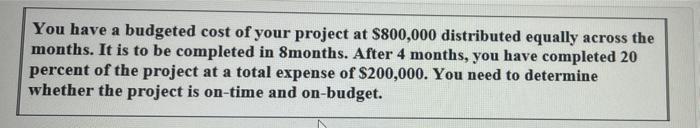 You have a budgeted cost of your project at