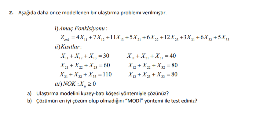 Operation research question a) Find the