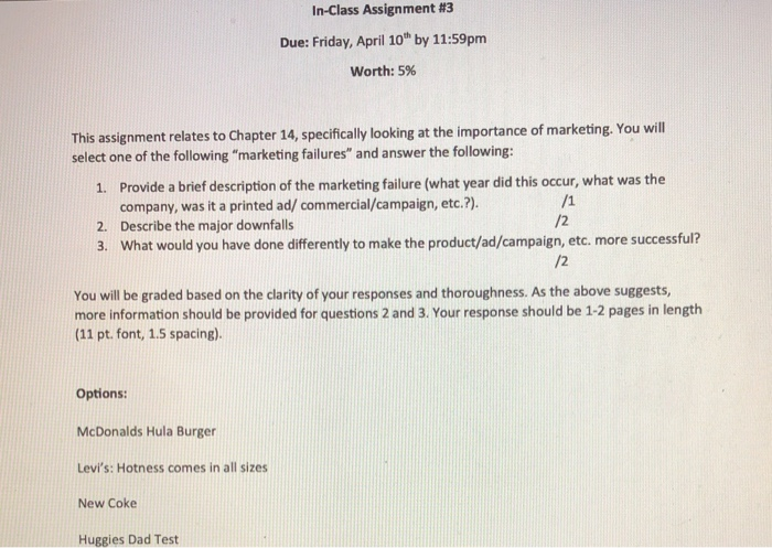 In-Class Assignment #3 Due: Friday, April 10" by