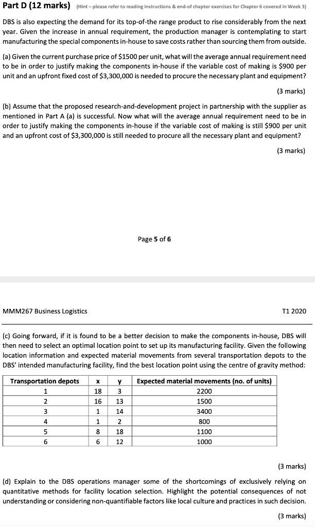 Part D (12 marks) (Hint - please refer to reading
