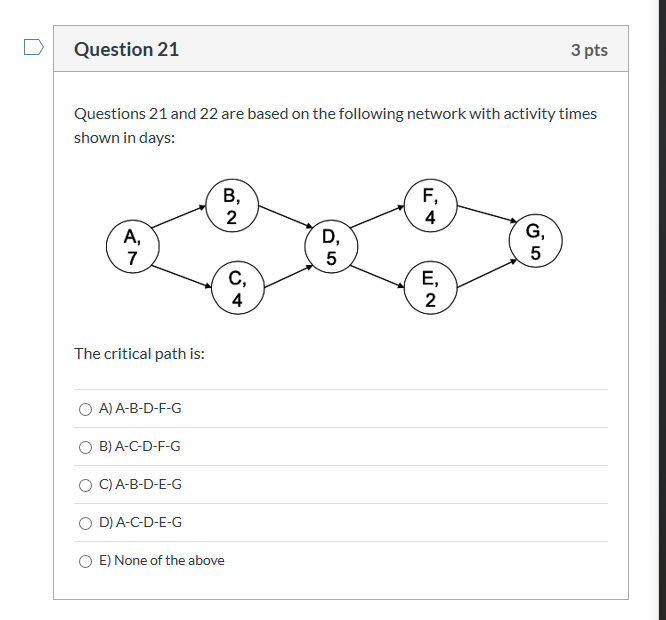 Question 21 3 pts Questions 21 and 22 are based