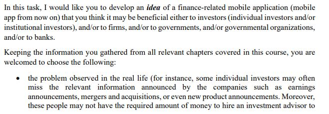 In this task, I would like you to develop an idea