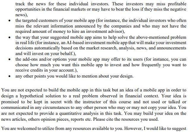 In this task, I would like you to develop an idea