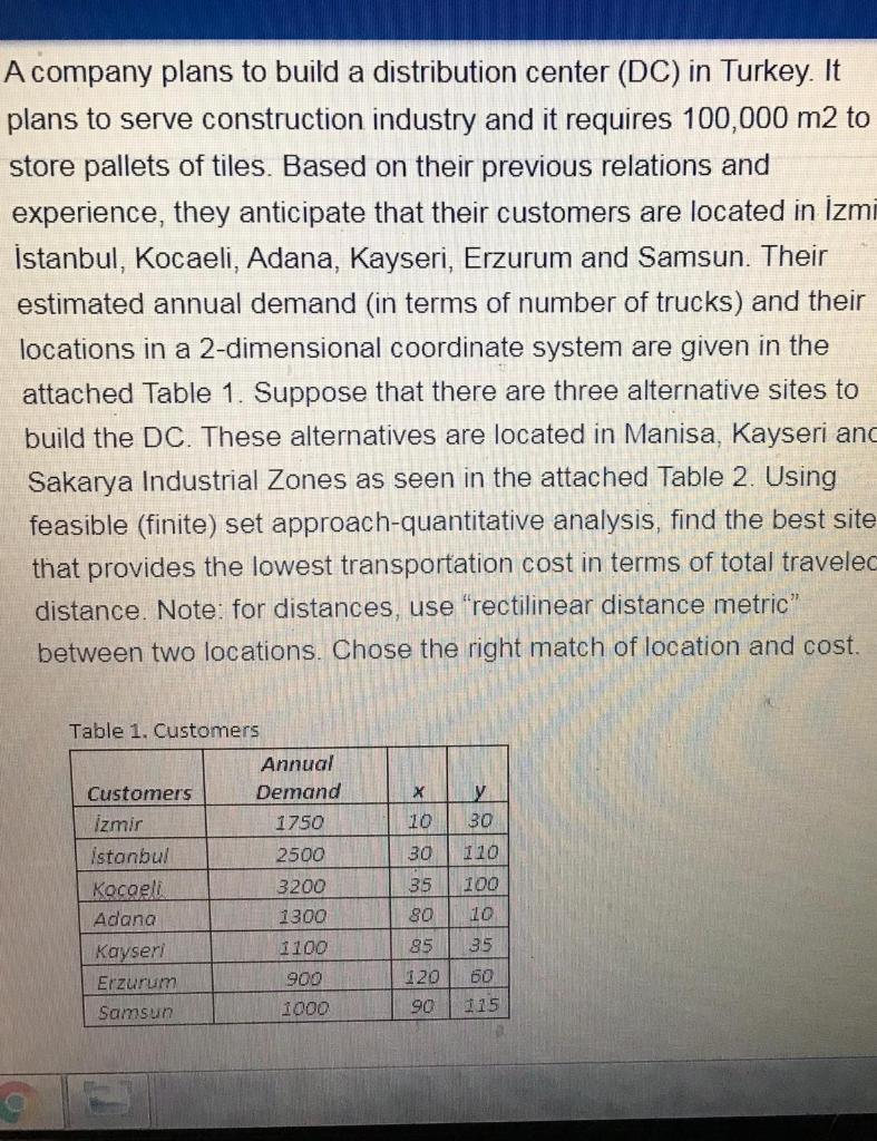 A company plans to build a distribution center