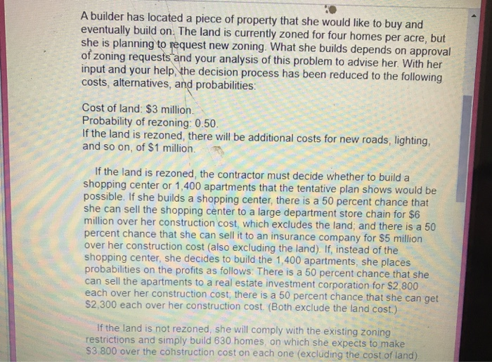 A builder has located a piece of property that