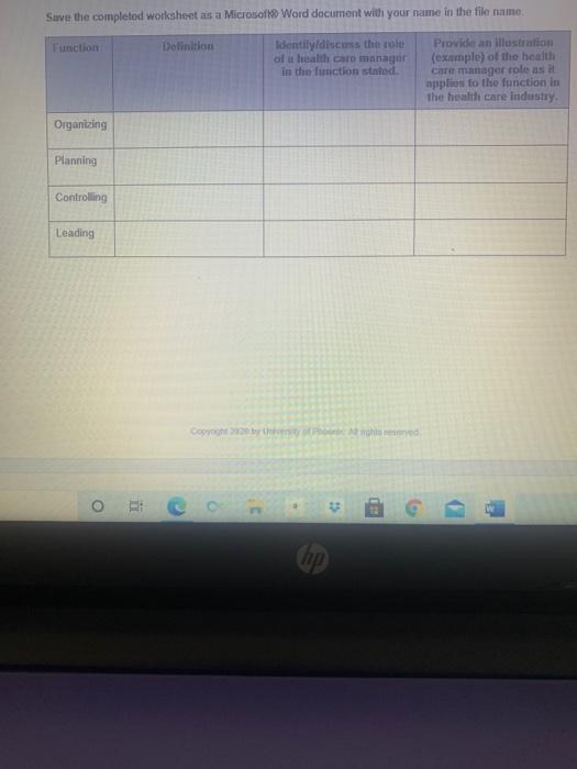 Save the completed worksheet as a Microsoft Word