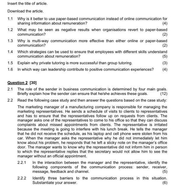 Business management 1 2 Insert the title of